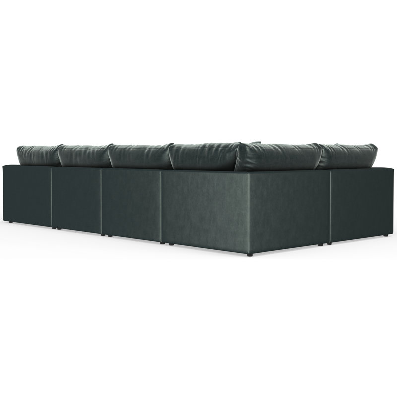 Nyrie 5-piece Modular Sectional And 1 Included Cocktail Ottoman, Left Hand Facing, Green Polyester