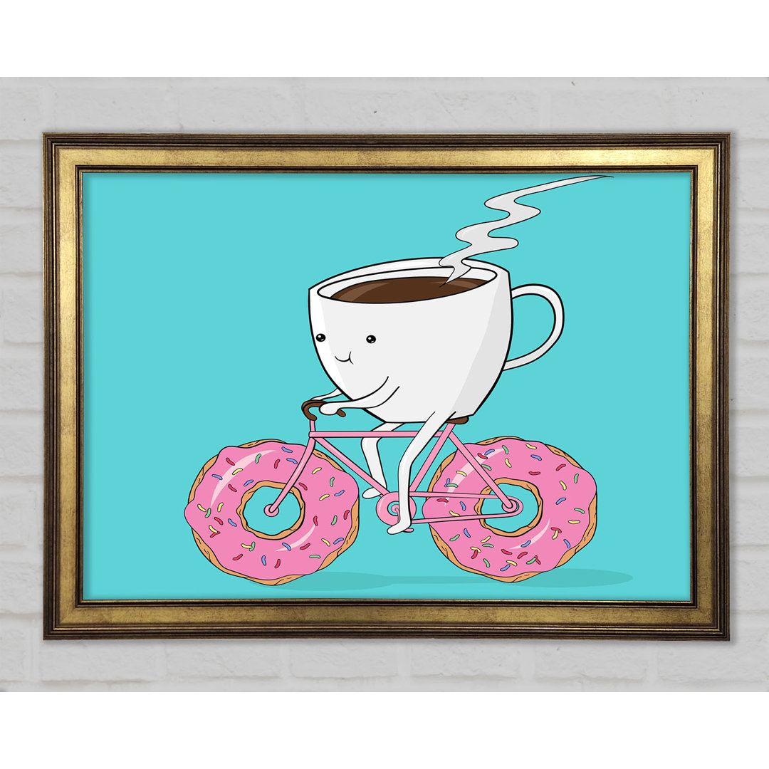 Gerahmtes Poster Kaffee Reiten ein Donut Fahrrad