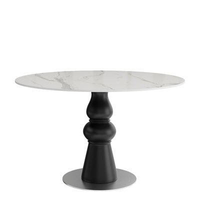 Table de salle à manger moderne 43 po, pierre frittée et bois massif, style Mid-Century moderne, 4 places, table de cuisine avec finition lustrée 43 po, plateau blanc gris, plateau, base en bois, 4 pièces