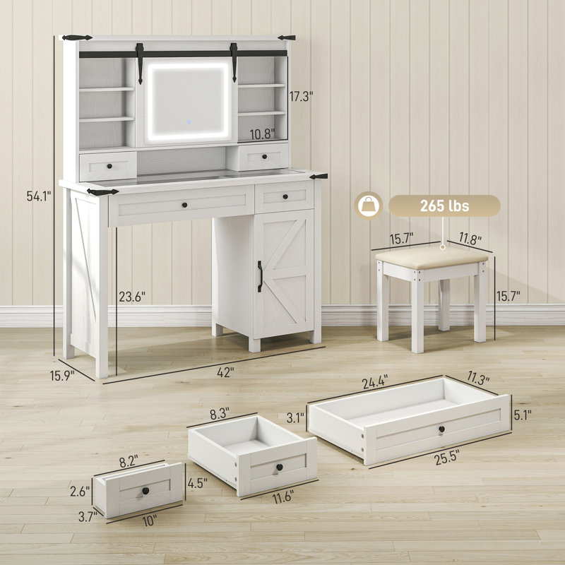 Bureau de coiffeuse avec miroir et tabouret, coiffeuse moderne pour chambre à coucher, bureau de maquillage avec rangement pour tiroir pour femmes / filles