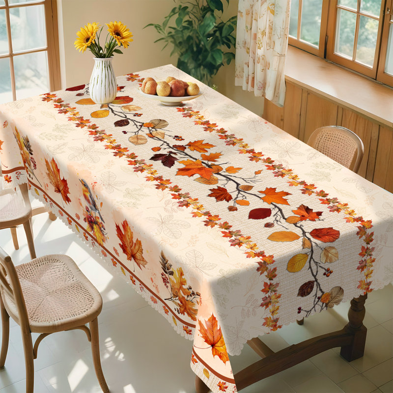 Autumn-Winter Tablecloth 140x180cm Rectangular Seasonal Holiday Patterns Maple Leaf Design Party, Picnic, and Dinner Party Decorative Table Cover