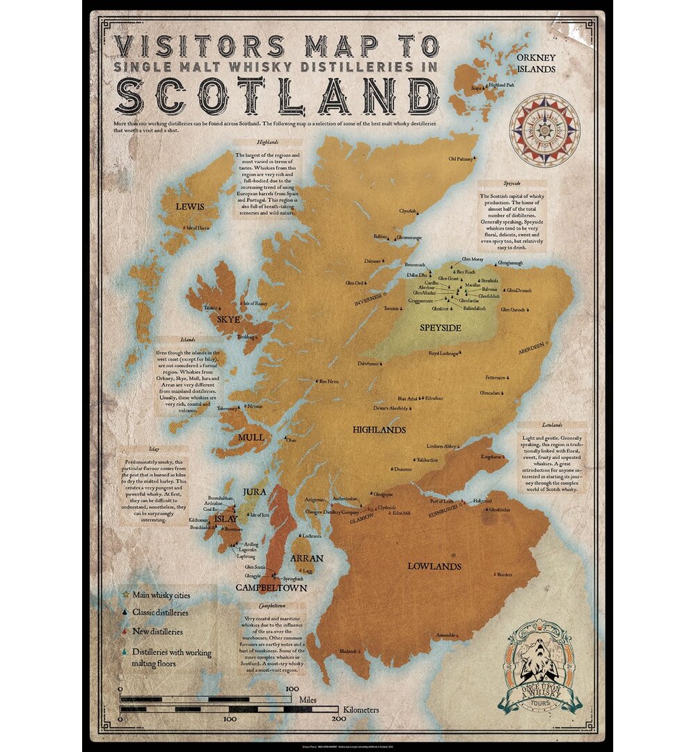 Poster Visitors Map to Single Malt Whisky Distilleries