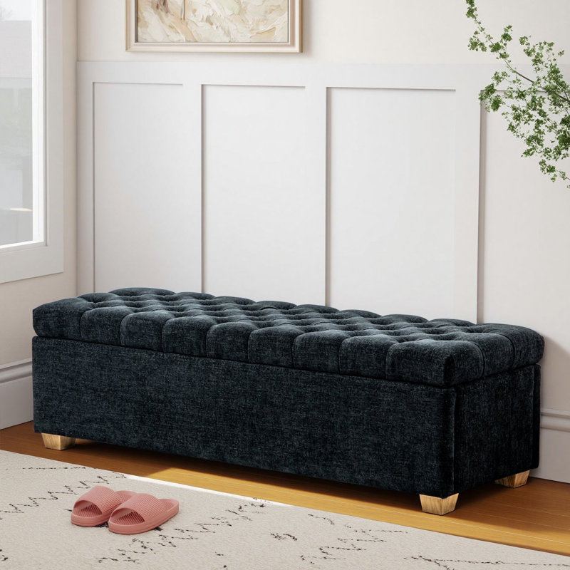 60.24'' Wide  Upholstered Storage  Bench, Black