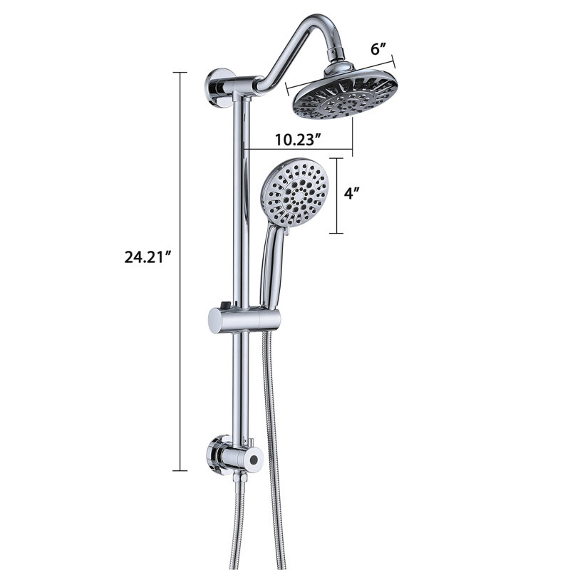 Douche murale avec pomme de pluie de 6 pouces et système portatif - technologie avancée de pulvérisation de 2,5 gallons par minute incluant
