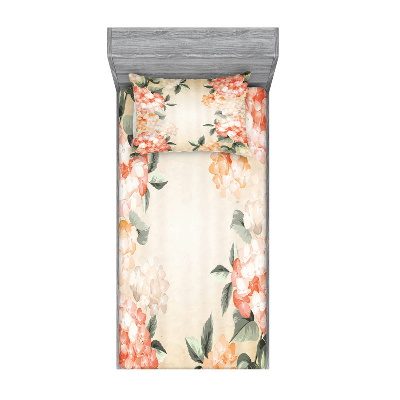 Microfiber Floral Sheet Set, Twin Sheet Set with Fitted Sheet, Romantic Rose Flowers