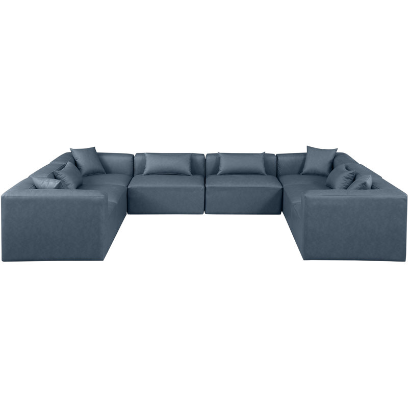 Ivion Upholstered U-Shaped Sectional Reversible, Navy Vegan Leather
