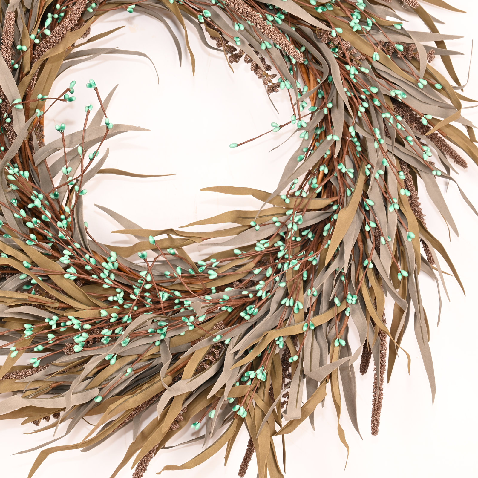 24" Grass, Berry Thanksgiving Wreath, Green
