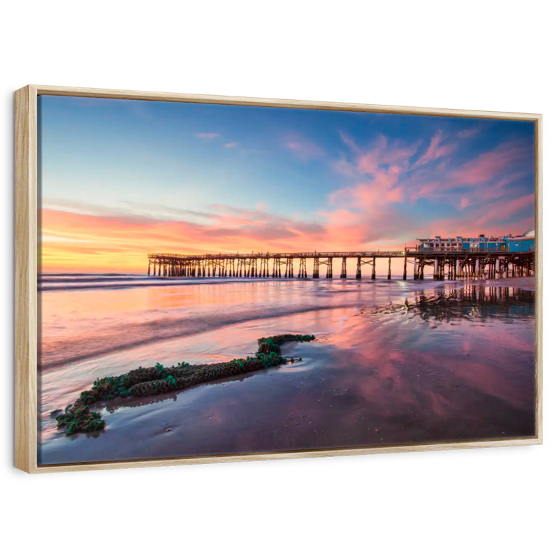 Lever de soleil à Cocoa Beach Pier, Cadre flottant en bois naturel, 40 po x 27 po