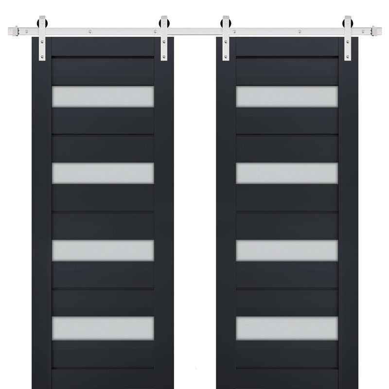 Portes de grange en bois givré Veregio, Antracite, 84 po x 84 po
