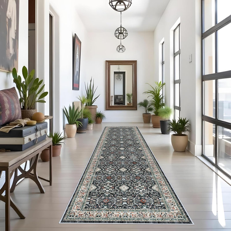 Non Slip for Hallways,Washable Hallway Rug,Long Ultra Soft Kitchen Rug,Non Shedding Accent Farmhouse Rugs (Black)