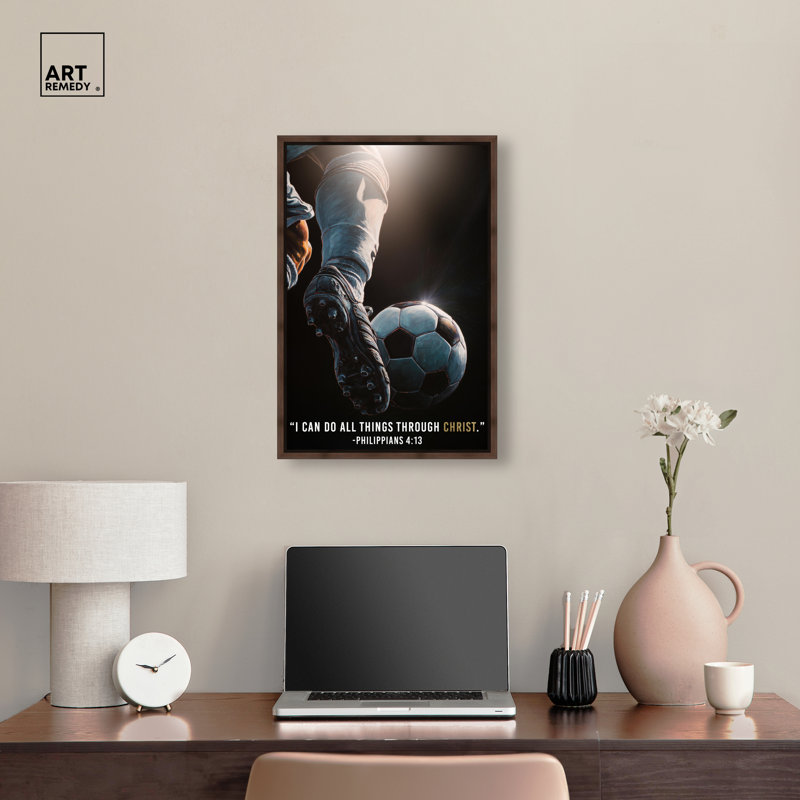  «Through Christ Christ Ball», toile d'art encadrée, cadre en noyer, 16 x 24, 25"H x 17"W, Walnut Frame