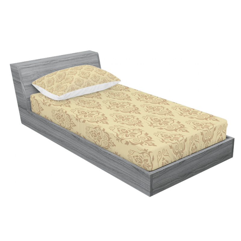 Microfiber Sheet Set, Twin XL Sheet Set with Fitted Sheet, Beige Damask