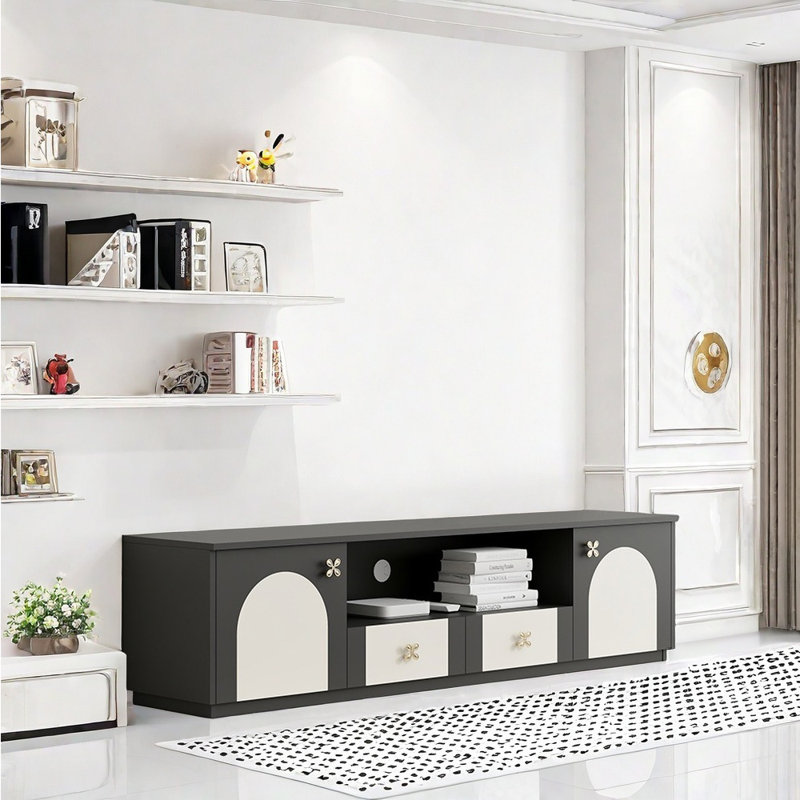 Meuble télé de salon de style italien, Noir/crème, 70.87"