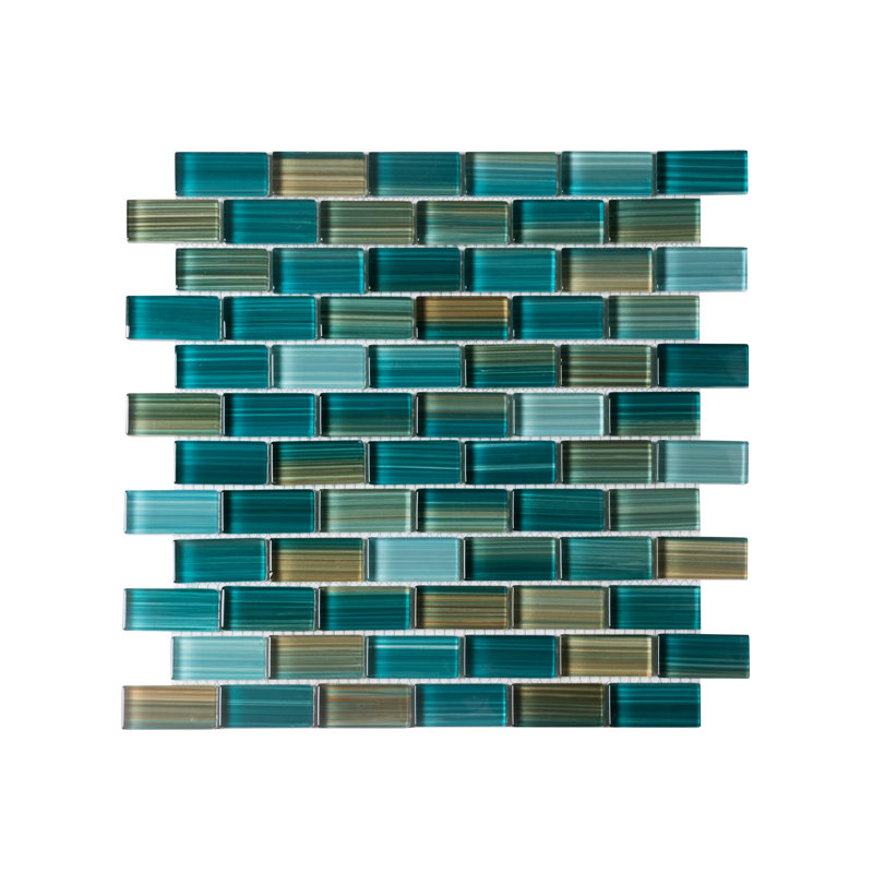 Carreau de mosaïque en verre à bord droit 1 "x 2" pour piscine, Vert lagon