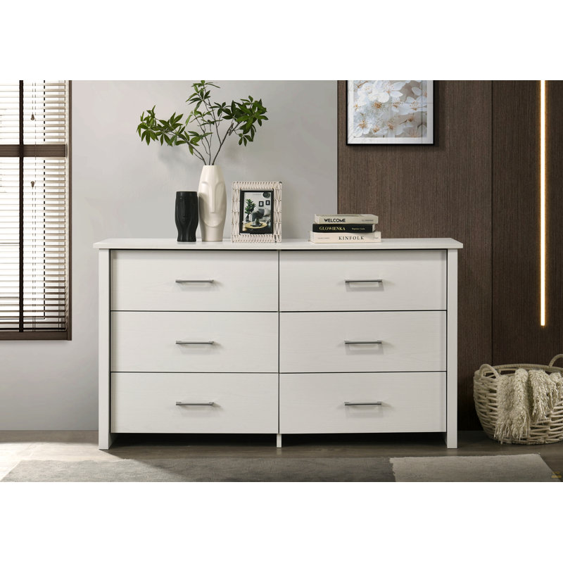 Commode 6 tiroirs 57 po avec poignées