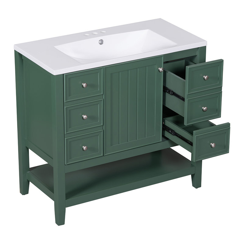 Rafaello 36.01'' Single Bathroom Vanity with Solid Wood Top, Green