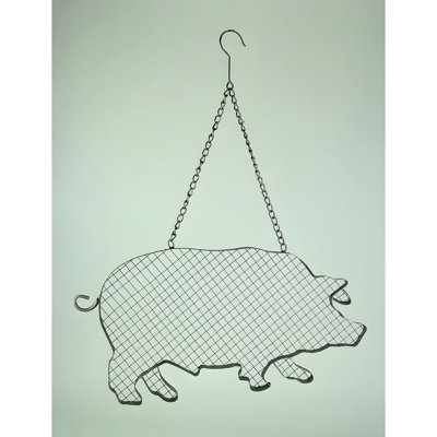 Farmhouse galvanized metal mesh wire pig wall sculpture and hanging memo board, 19 inches wide