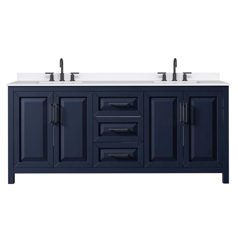 Daria 80'' W Vanity, Blue, Matte Black, Giotto Quartz