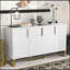 Buffet moderne avec quatre portes, poignées et pieds en métal et tablettes réglables pour le rangement de la cuisine-79490961