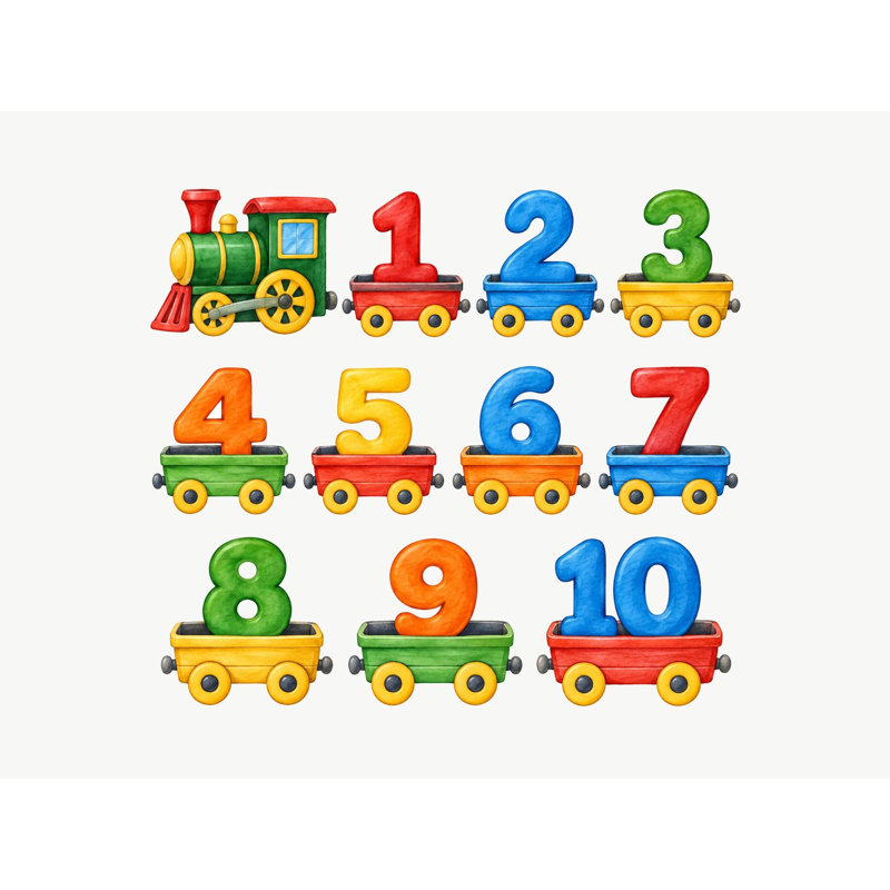 Number Train Wall Decals, Set of 11 Educational Peel and Stick Wall Stickers, Classroom Playroom Decor, Kids Learning Wall Art, 20"W x 20"H (50 x 50 cm)