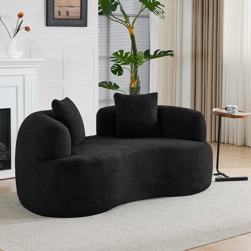 Canapés compacts et modernes, velours en peluche noir, idéal pour les petits espaces