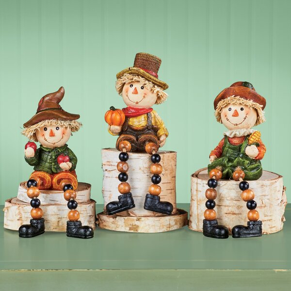 Winston Porter 3 Piece Azelle Fall Straw Scarecrow Sitter Figurines Set ...