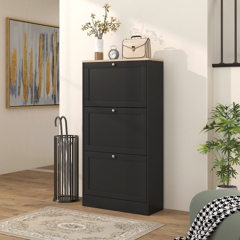 18 Pair Flip Down Shoe Storage, Black