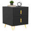 Black Bedside Table with 2 Drawers, Fluted Front, Gold Hairpin Legs, 40x40x47cm MDF, Modern Small Side Table