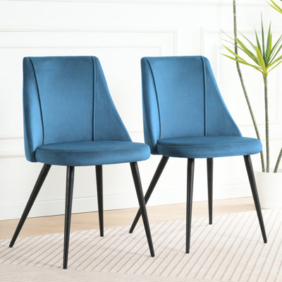 Chaise de salle à manger en velours bleu (de 4) - Revêtement en tissu, pieds en métal pour les espaces de vie à la maison