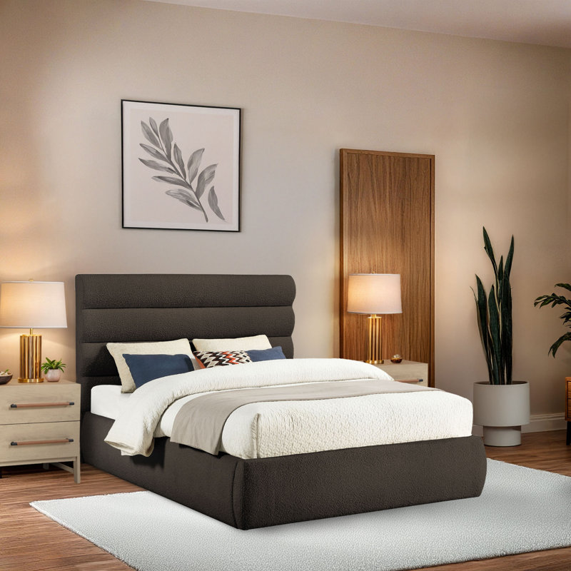 Lit en tissu Adam Boucle, Grand, Tissu bouclé brun