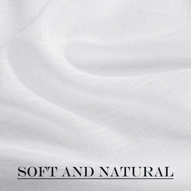 Linen Door Curtains, Dual Rod Pocket Semi Sheer Sidelight French Door Curtains for Kitchen Glass with Tieback for Privacy Protection, 1 Panel