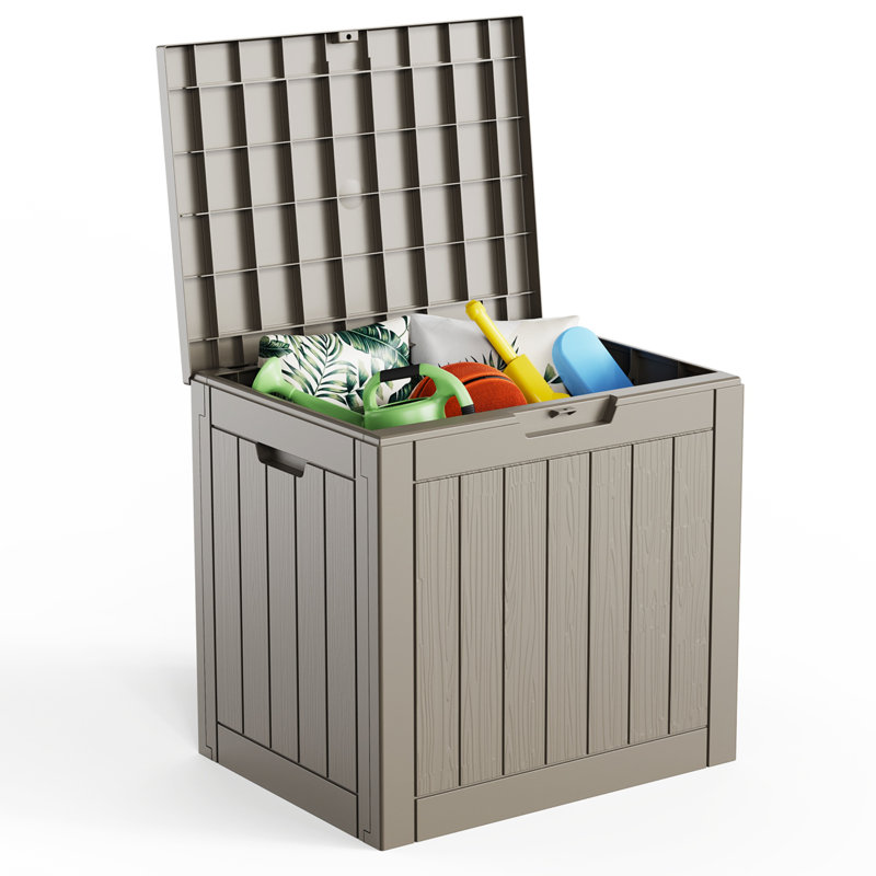 30-Gallon Lockable Resin Deck Box,Outdoor Storage Chest, Brown