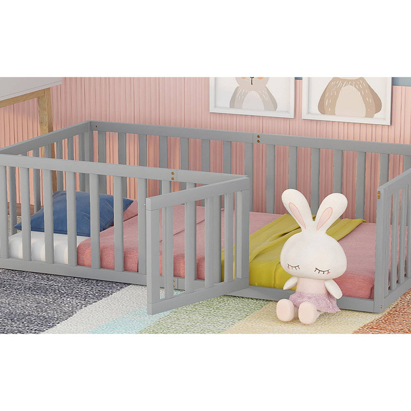 Wood Daybed Frame With Fence, Twin, Gray