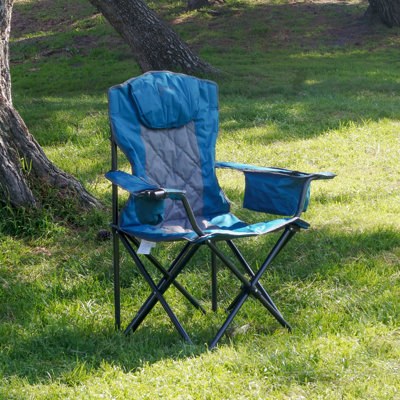 Portable Folding Camping Quad Chair W/ 6-Can Cooler, Cup & Wine Glass Holders, Heavy-Duty Carrying Bag, Padded Armrests, Headrest & Seat, Supports Up by ARROWHEAD Outdoor