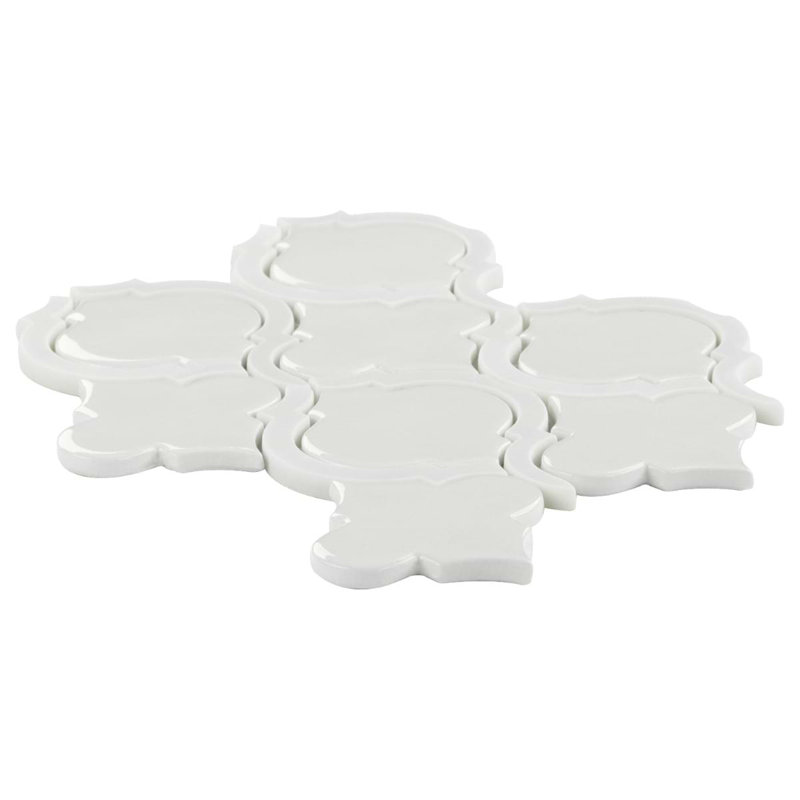 Nabi Arabesque 4" Mixed Finish Glass & Marble Mosaic Tile, Glacier White