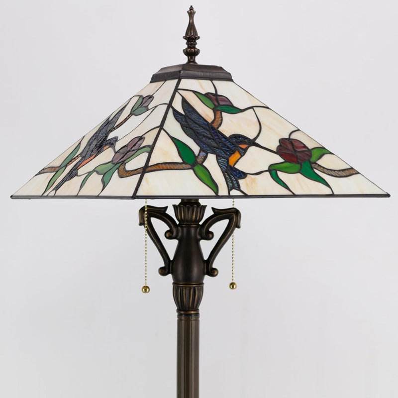Tiffany Floor Lamp Mission Style Stained Glass Standing Reading Light 16X16X64 Inch Antique Pole Corner Light For Bedroom Living Room Home Office(Amber Hummingbird)