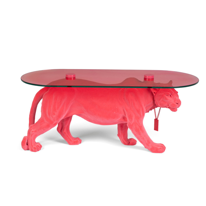 Pink Panther Glass Top Coffee Table with Resin Base