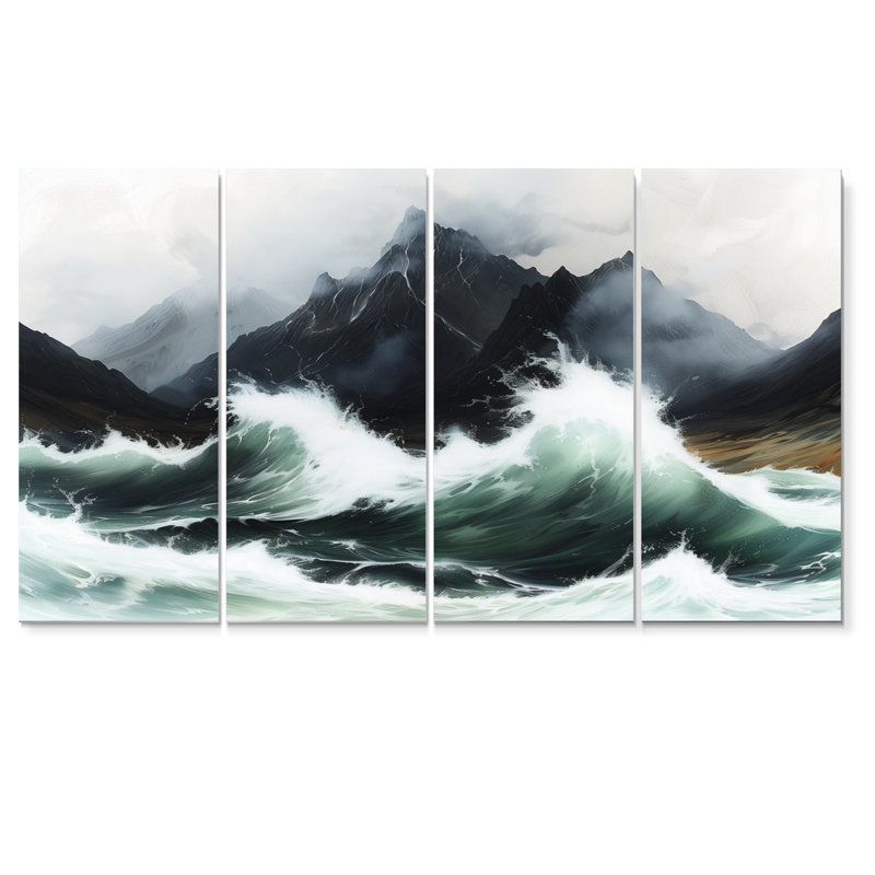 «Stormy Seas Mountain Landscape I», ensemble d'art mural sur toile, H 32 po x l 64 po