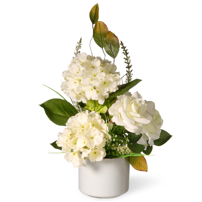 9" Potted Hydrangea & Rose Flowers