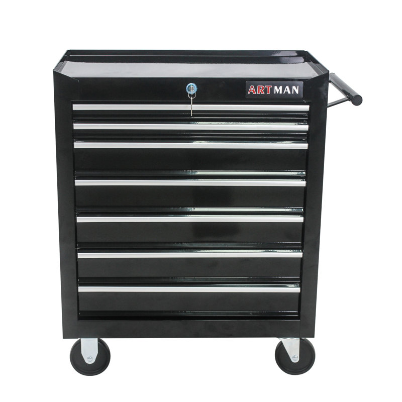 Chariot à outils multifonctionnel 7 tiroirs avec roues noir, Noir