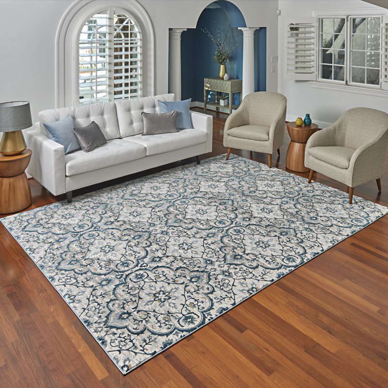 Gertmenian Blue and White Moroccan Polyester Area Rug 7'10"x10'