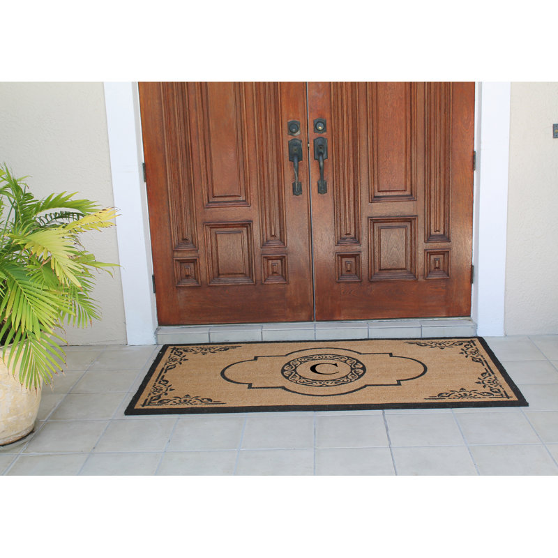 Issac Natural Coir and PVC Backing 36" X 72" Double Door Mat Outdoor Entrance Monogrammed Doormat , C