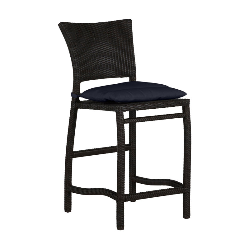 Skye 24" Patio Bar Stool with Cushion, Black Walnut, Welt, Linen Navy