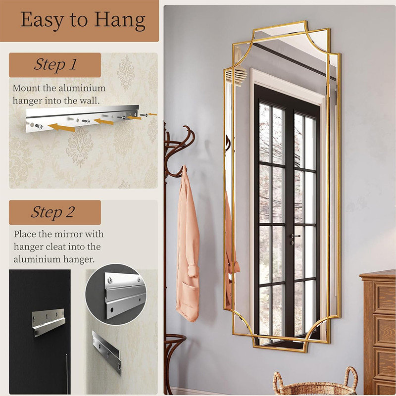 Gold Foil Finish Rectangular Full Length Wall Mirror