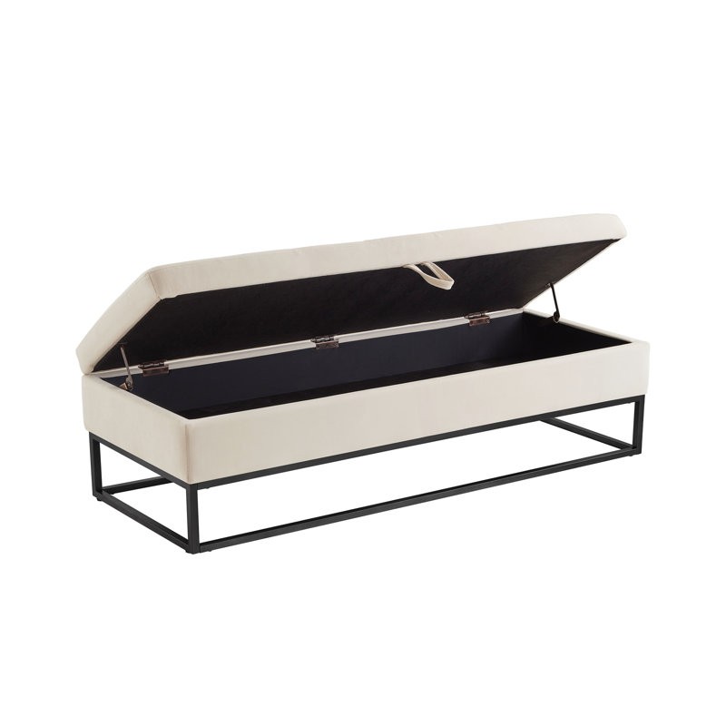 58.6" Beige Velvet Living Room Footrest Bench With Storage - Multifunctional Furniture Metal Base Versatile Storage, For Strength