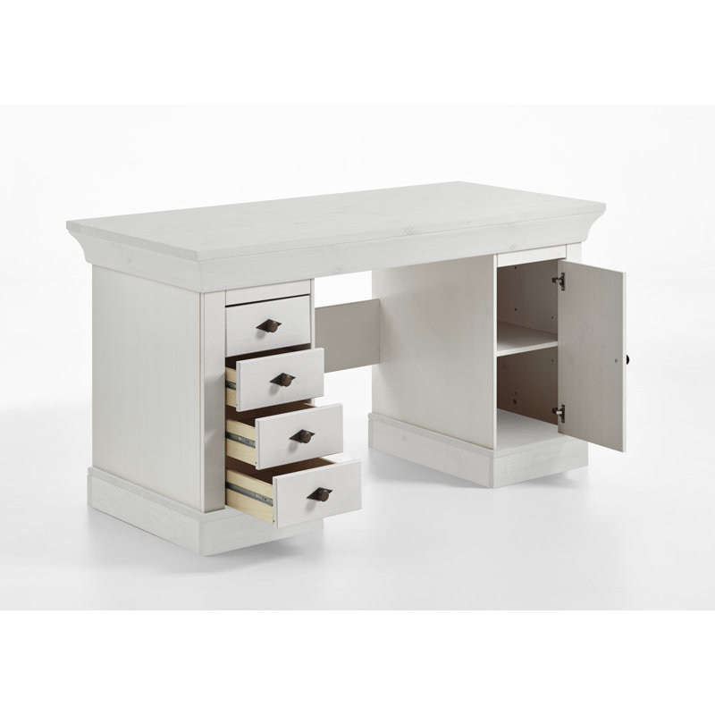 Kelly Solid Wood Solid Wood Executive Desk, Stained and Varnished White/White