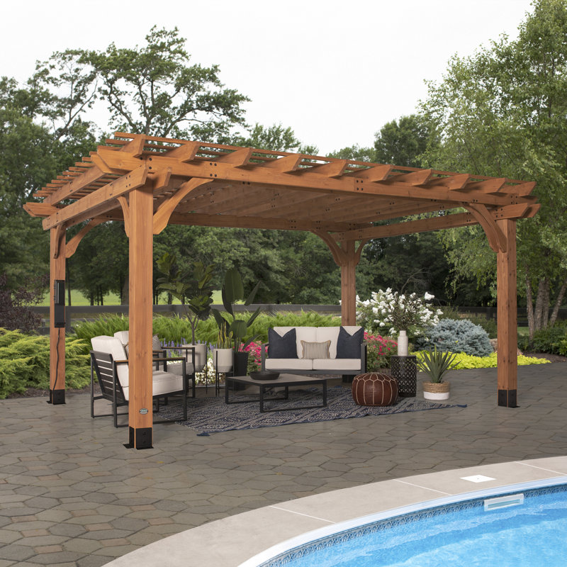Beaumont 16' x 12' Cedar Wood Traditional Pergola with Trellis Roof