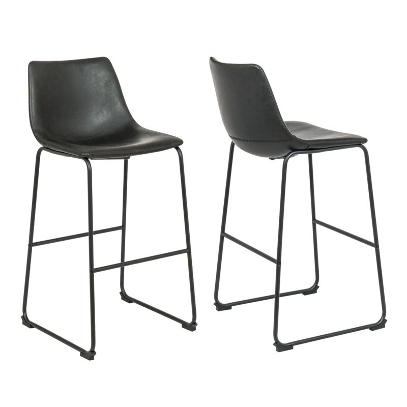 Tabouret en cuir Kodina Nia, Noir, Tabouret de bar (siège d'une hauteur de 29,5 po), Noir