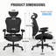 Chaise de bureau 500LBS grande et haute en filet respirant, chaise de jeu avec hauteur de dossier réglable et angle d'appui-tête et support lombaire adaptatif, chaise de bureau d'ordinateur de direction avec accoudoirs relevables en 2 dimensions.