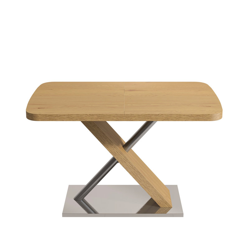 47.25 "-63" Dining Table, Original Wood Color, Seating 4-6 People, Retractable Table, Cross Metal Base And Stainless Steel Tubing(Natural)